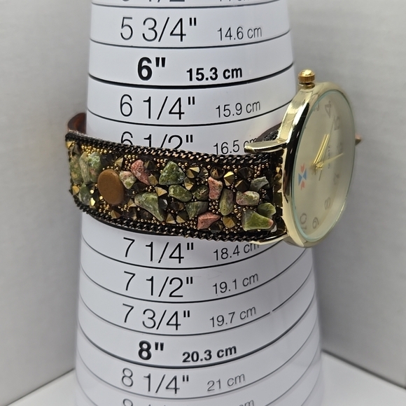 Womens Canyon Sky Southwestern Pink Green Stone Gold Tone Watch Leather Runs main image 10
